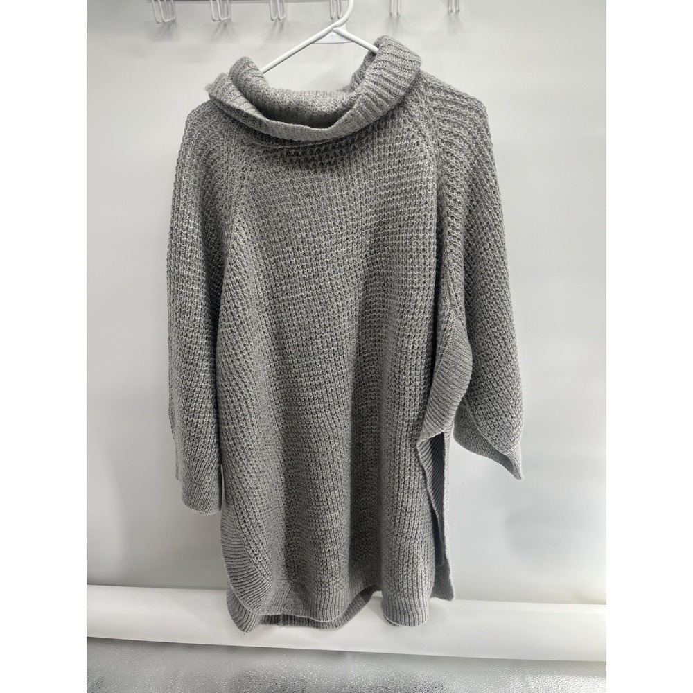 Anthology Heavy Knit Boho Poncho Cape Grey Sweater Turtleneck Large